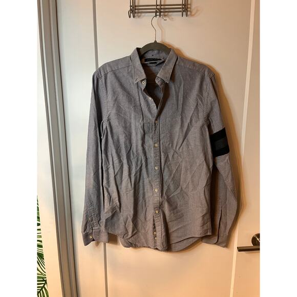 Zara Man Light Gray Long Sleeves Slim Fit Button Down Shirt Size Medium - Picture 2 of 8
